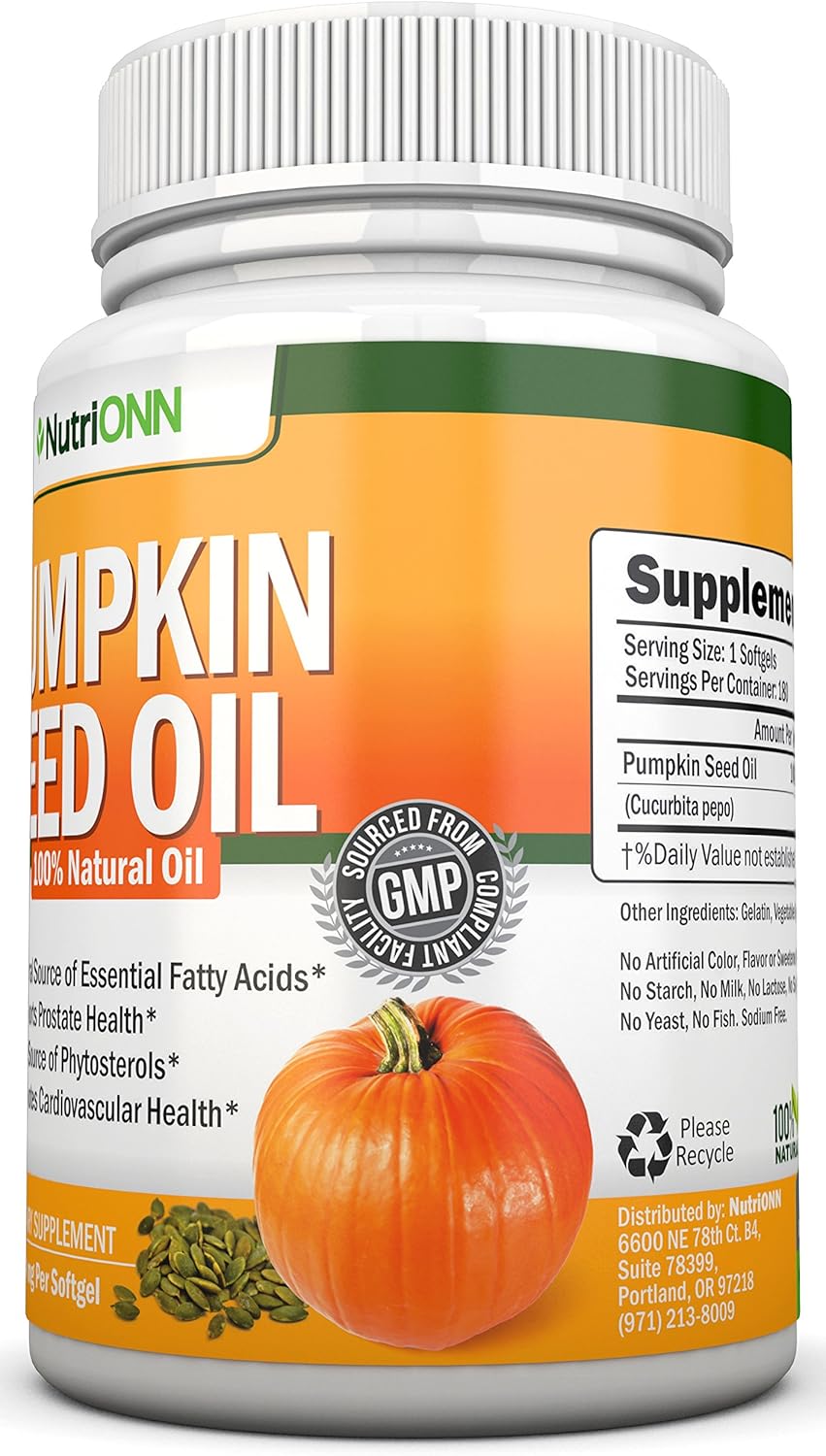 Cold-Pressed Natural Pumpkin Seed Oil 1000mg 180 Softgels J889779