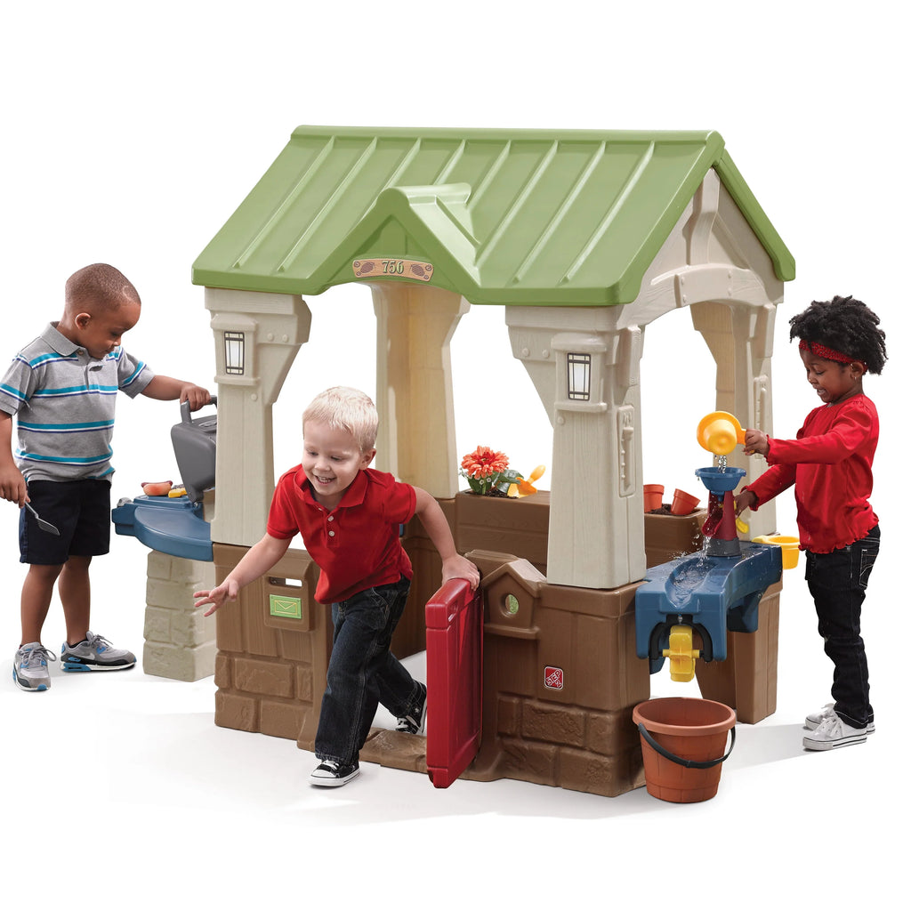 Brown Toddler Playhouse with Grill and Planter Play Toys U951843