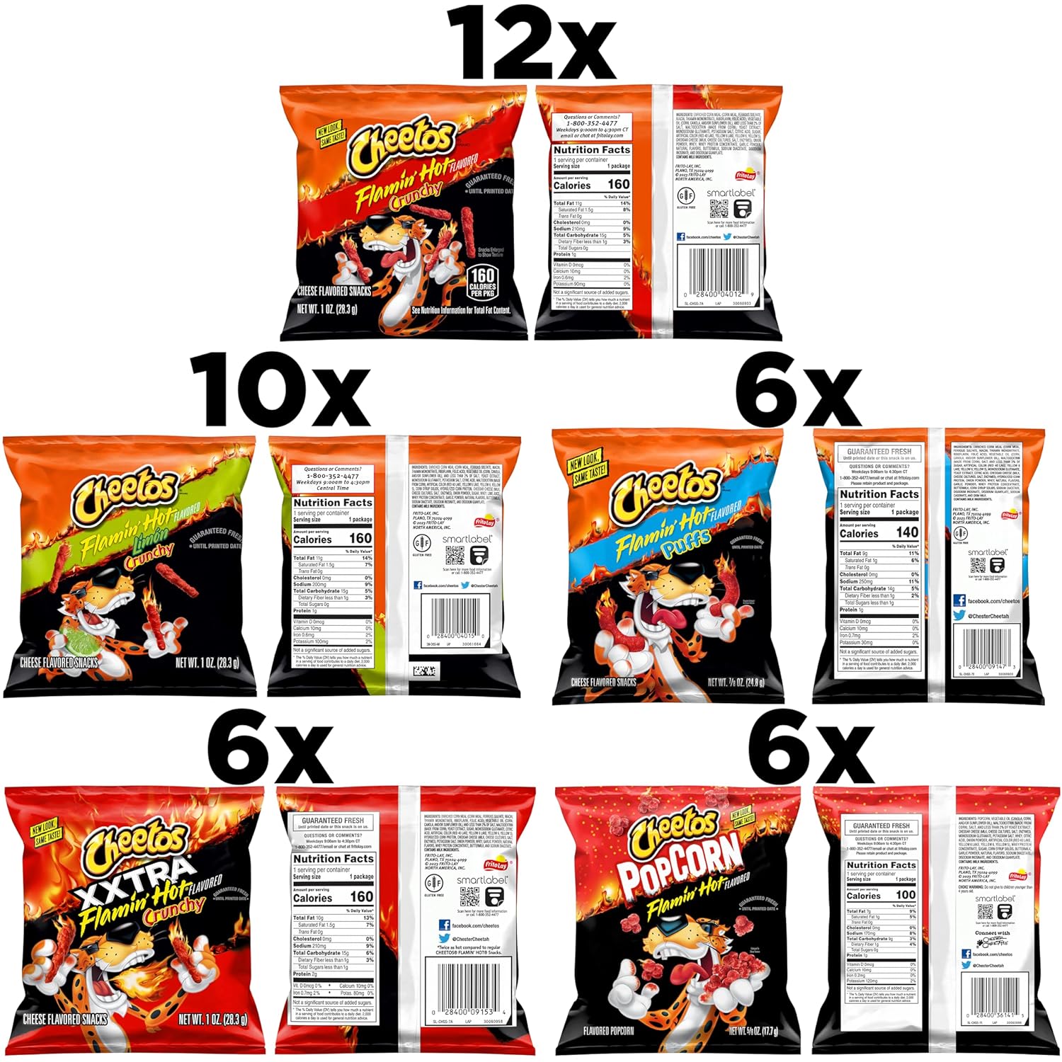 Cheese Flavored Snacks, Flamin' Hot Mix Variety Pack (Pack of 40) X508