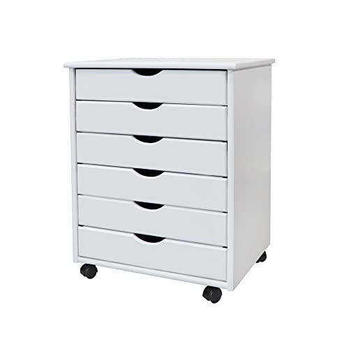 White Solid Wood 6 Drawer Roll Cart L43558