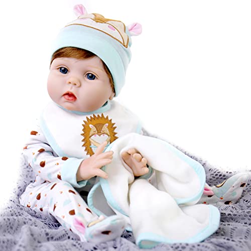 22 Inch Realistic Lifelike Newborn Baby Doll with Teddy Toy and Doll Accessories D3281