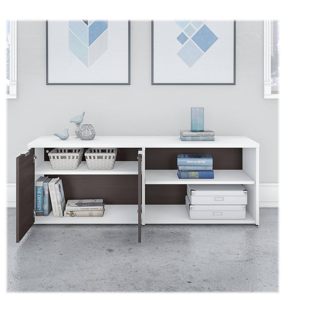 Storm Gray White Low Storage Cabinet with Doors and Shelves T441544