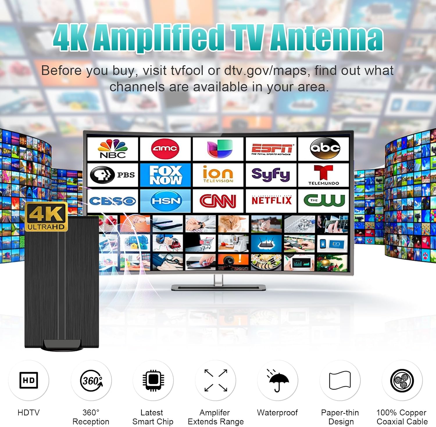 Digital TV Antenna with Amplifier up to 500+ Miles Range T1098