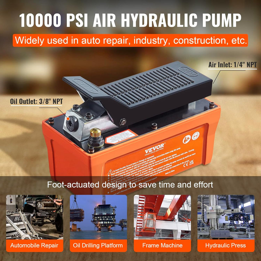 Air Hydraulic Pump, 10,000 PSI, 1/2 Gal Reservoir, Foot Actuated Z58905