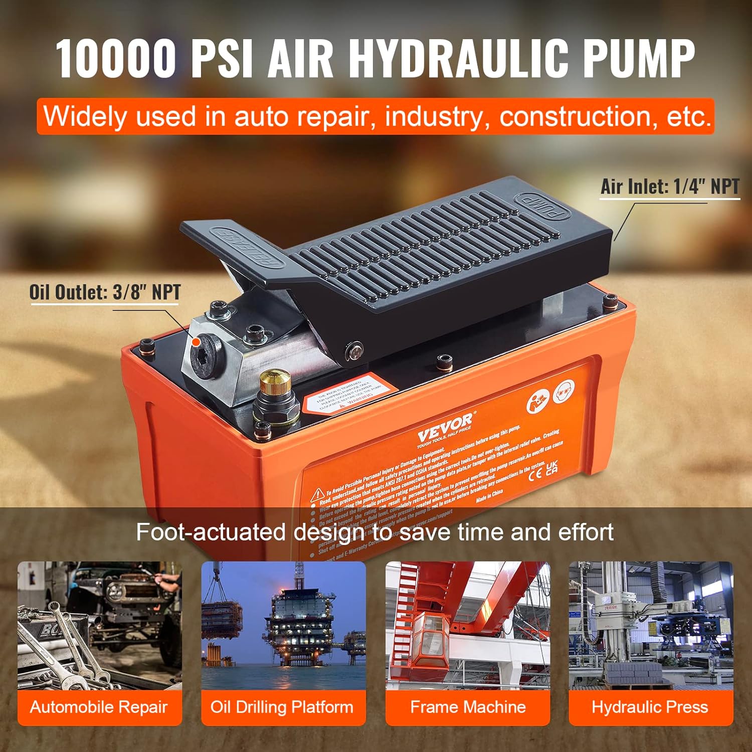 Air Hydraulic Pump, 10,000 PSI, 1/2 Gal Reservoir, Foot Actuated Z58905