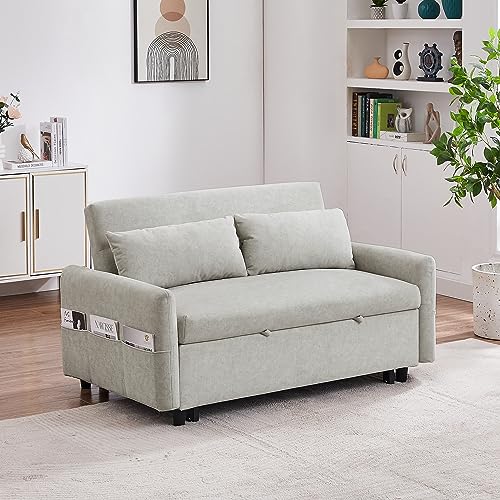 Gray 3 in 1 Convertible Sleeper Sofa Futon Couch Pullout Bed with Storage Pockets Y651277