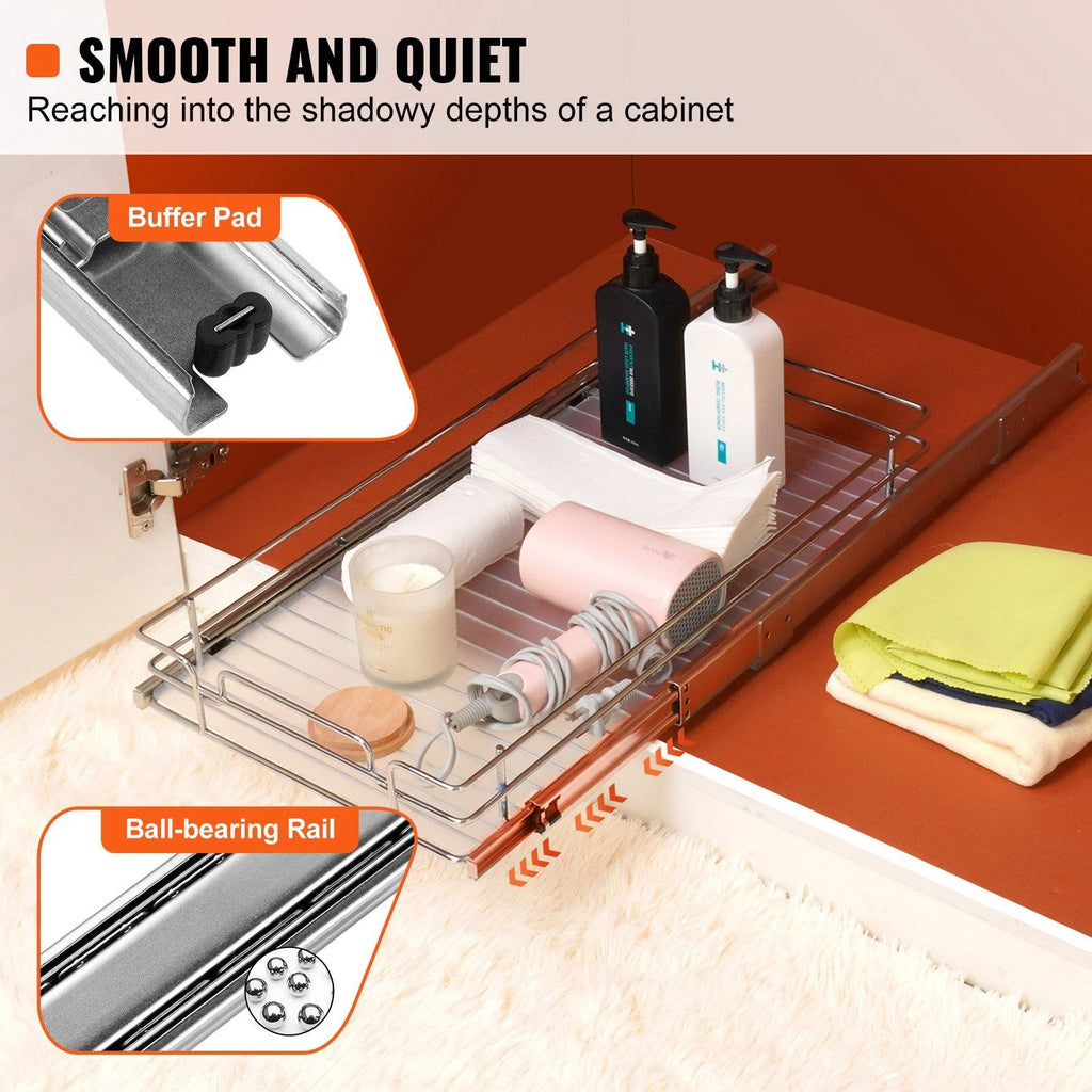 Chrome Steel Pull Out Cabinet Organizer with Slide Out Shelves W442420