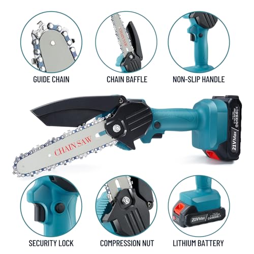 6 Inch Cordless Electric Chainsaw with 2 pcs 2AH Batteries & 3 Replace Chains K967