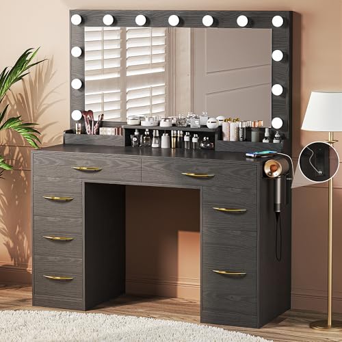 White Vanity Desk with Lights and Large Mirror Q911