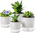 4 Pack Self Watering Pots, 4.3+5.5 Inch Planter Pot with Wick Rope and Reservoir S17573