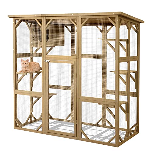 70 Inch Wooden Catio with Resting Box and 6 Jumping Platforms R527