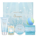 5 Pcs Ocean Scented Bath Gift Set with Candle Body Butter Hand Cream Bath Bomb S8833