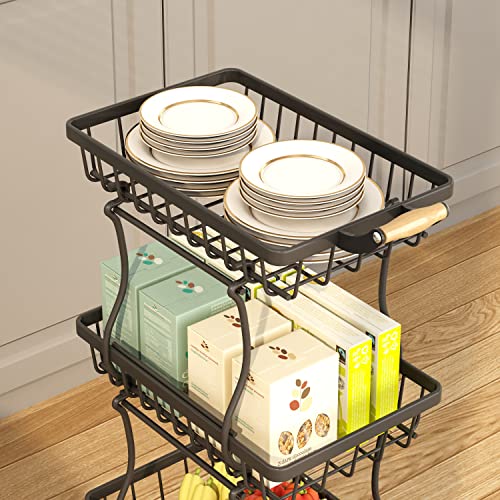 4 Tier Slim Metal Wire Fruit Basket on Wheels Z6760