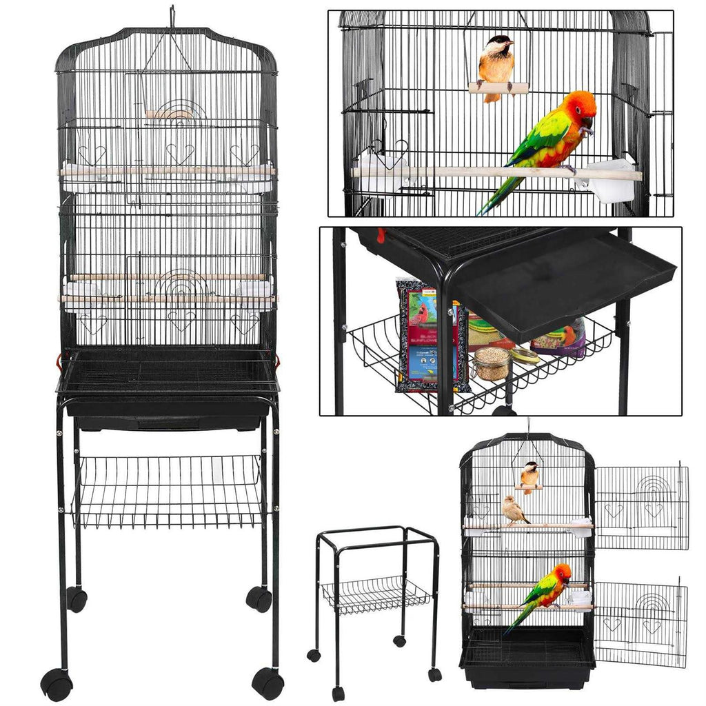 59'' Wrought Iron Bird Cage with Rolling Stand I782