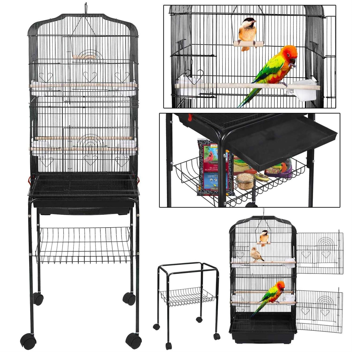 59'' Wrought Iron Bird Cage with Rolling Stand I782