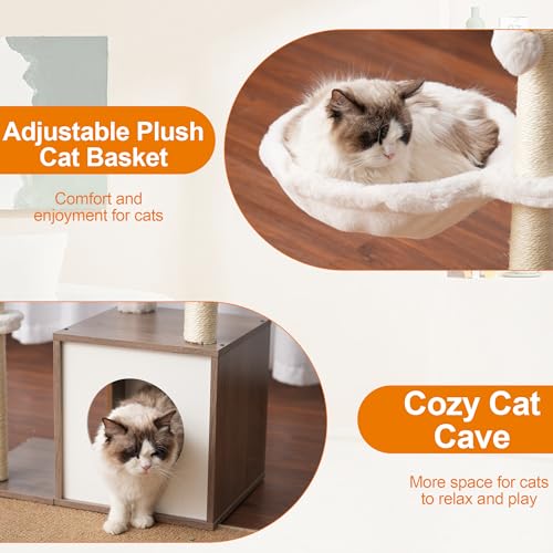Rustic Brown Wooden Cat Tree with 3 Scratching Posts U357297