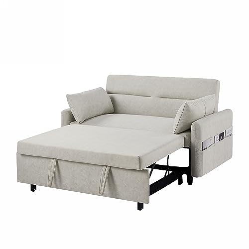 Gray 3 in 1 Convertible Sleeper Sofa Futon Couch Pullout Bed with Storage Pockets Y651277