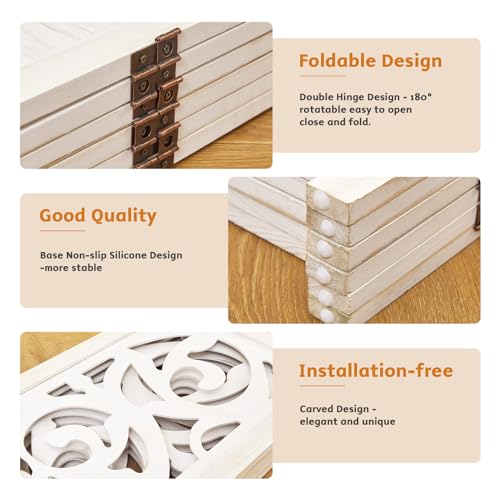 6 Panels Wood Carved Privacy Screens (White-Washed) U55721