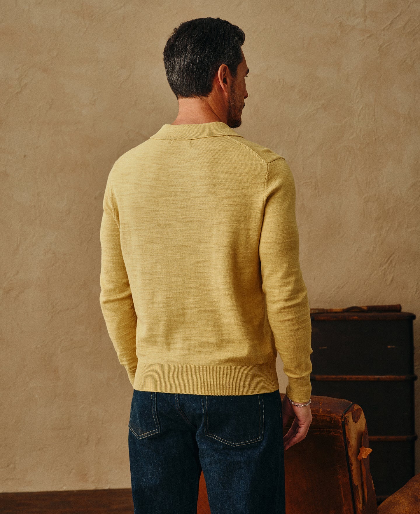 Slub Cotton Long Sleeve Knit Polo