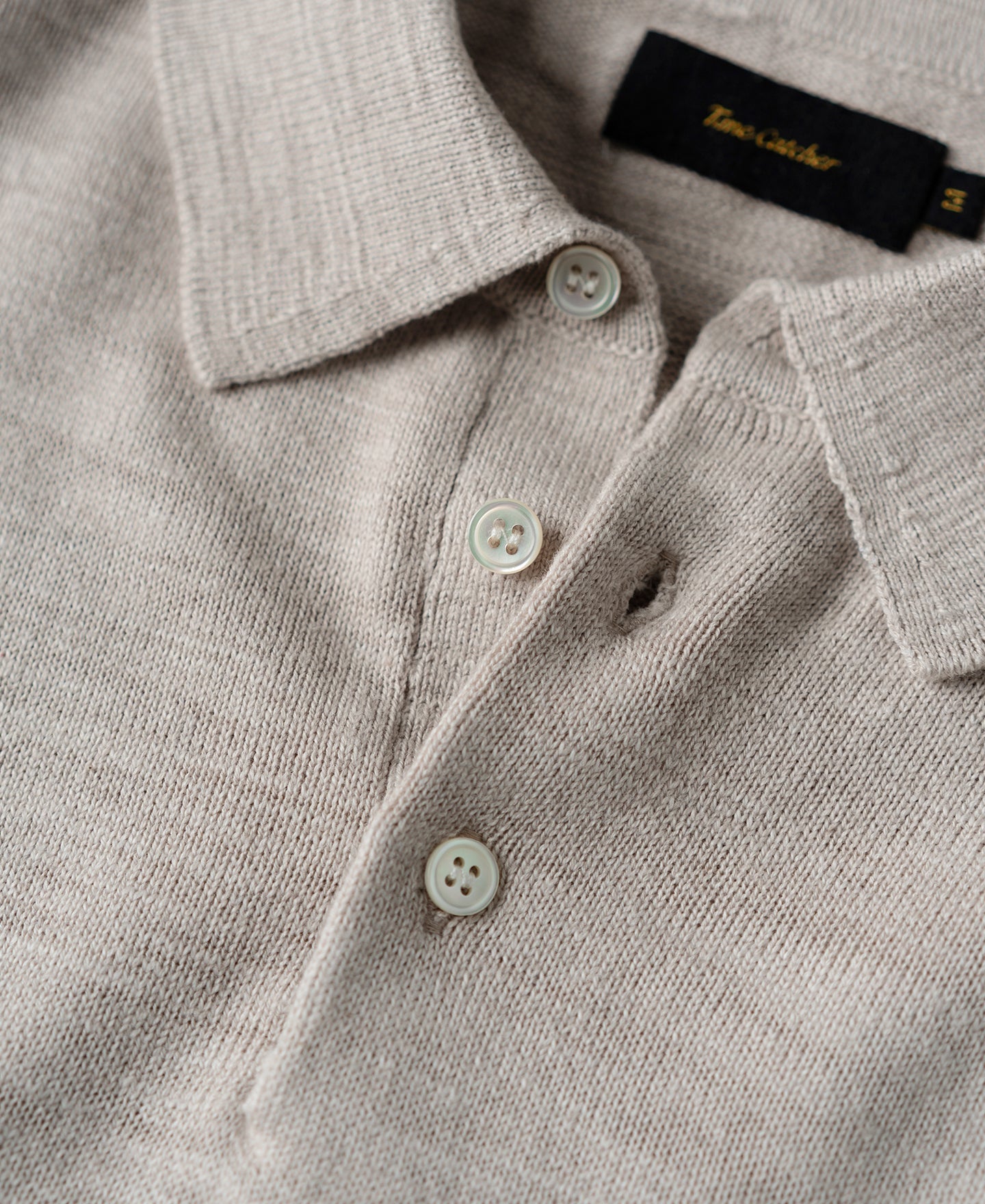 Slub Cotton Long Sleeve Knit Polo