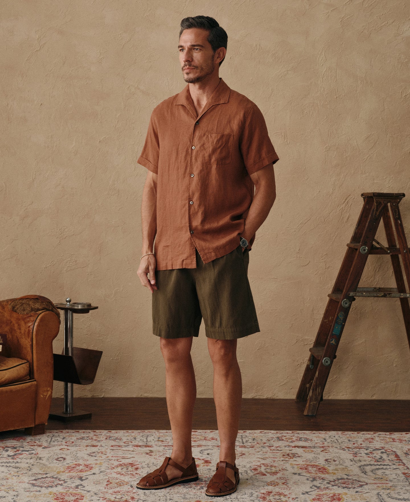 1950s Italian Collar Linen Short Sleeve Shirt