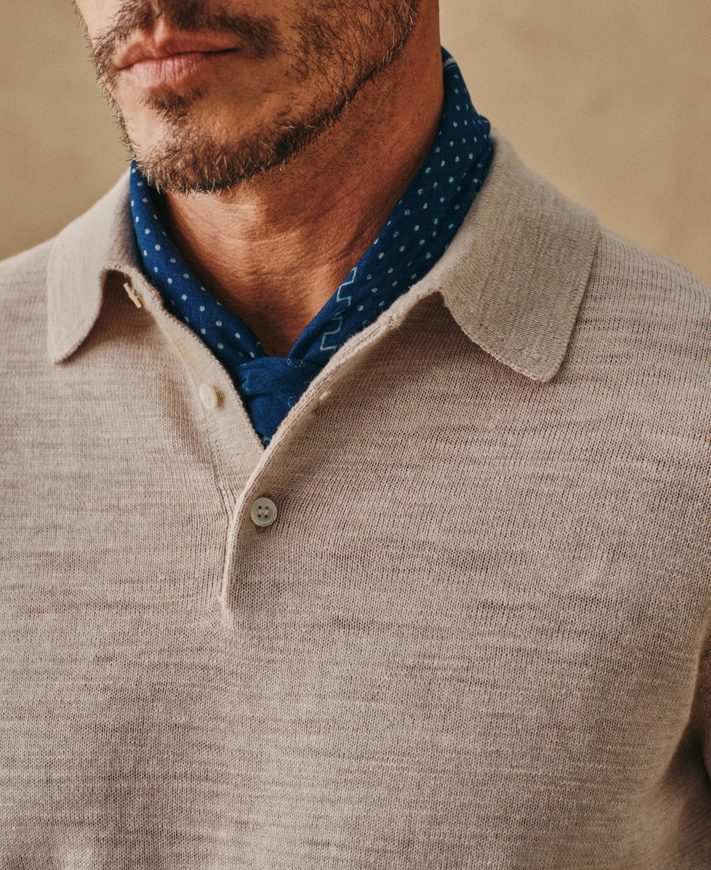 Slub Cotton Long Sleeve Knit Polo