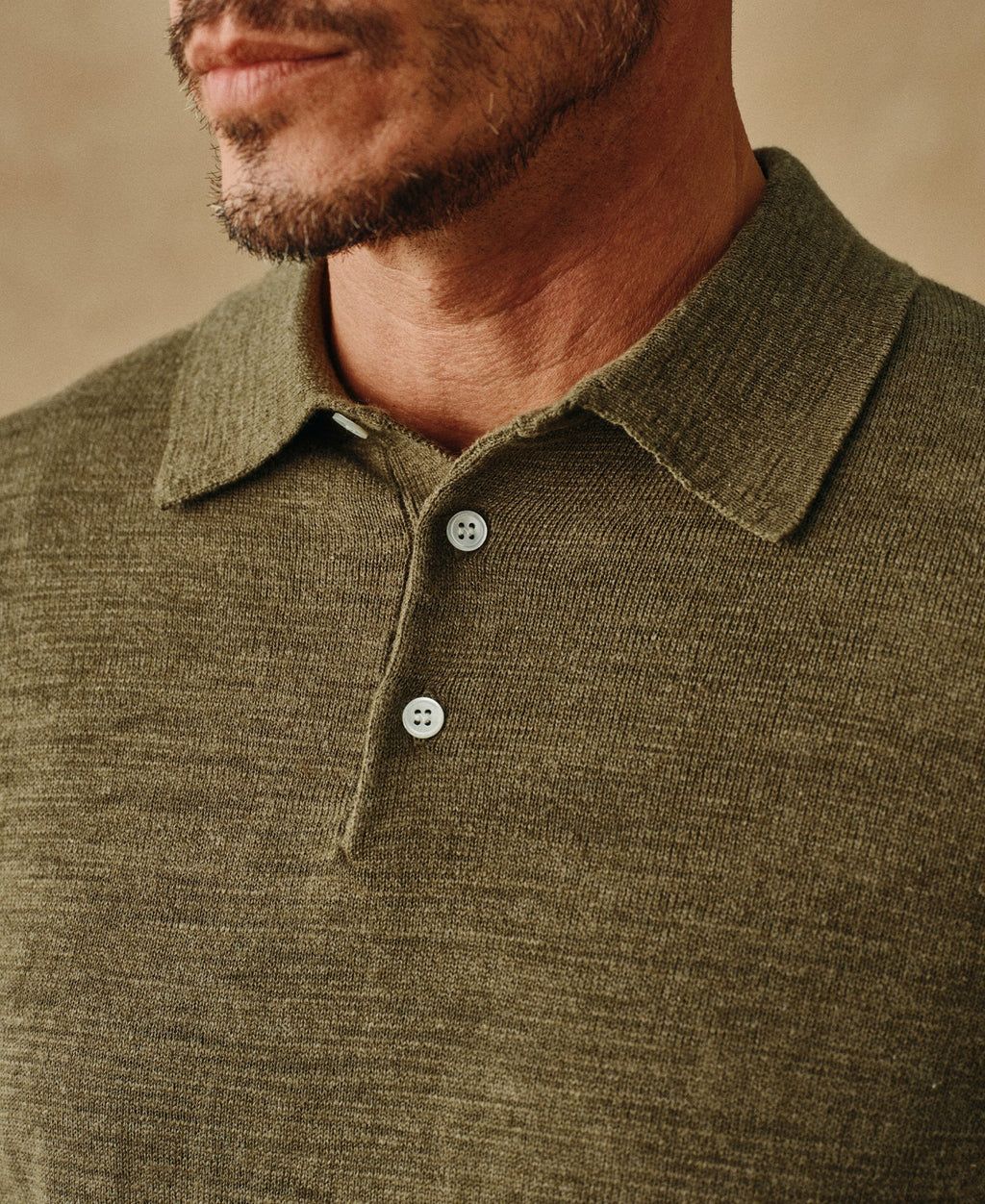Slub Cotton Long Sleeve Knit Polo