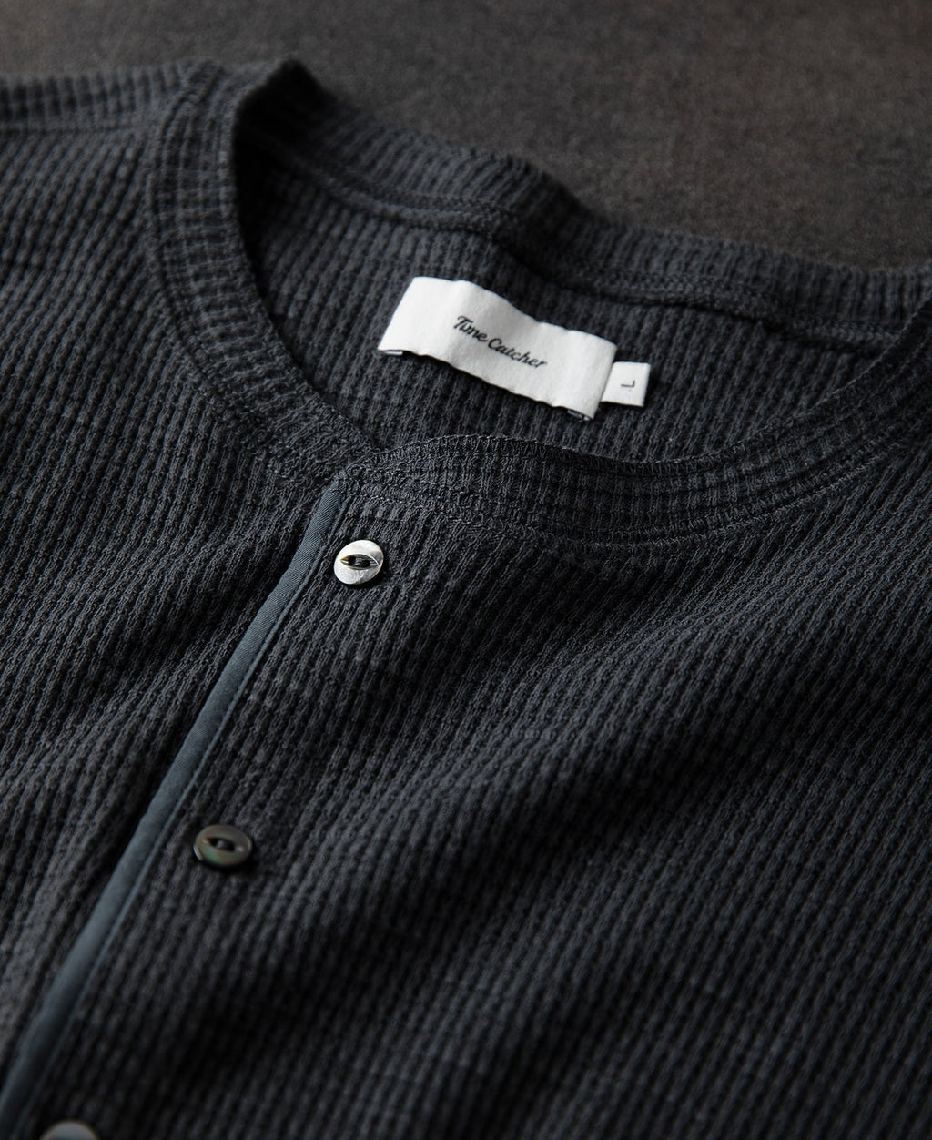 Honeycomb Waffle Knit Henley Long Sleeve T-Shirt