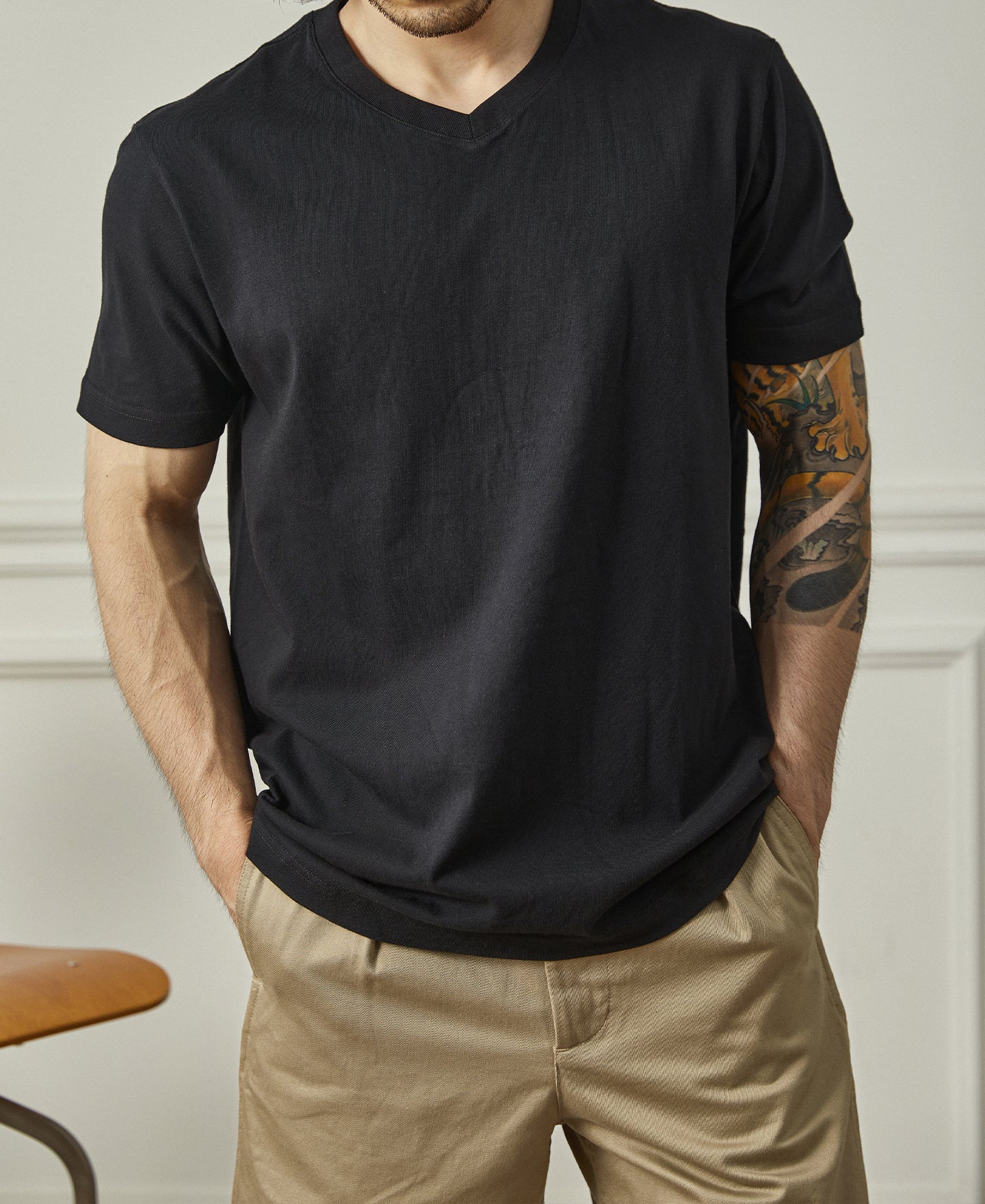 Classic Fit V-Neck Tubular Cotton T-Shirt